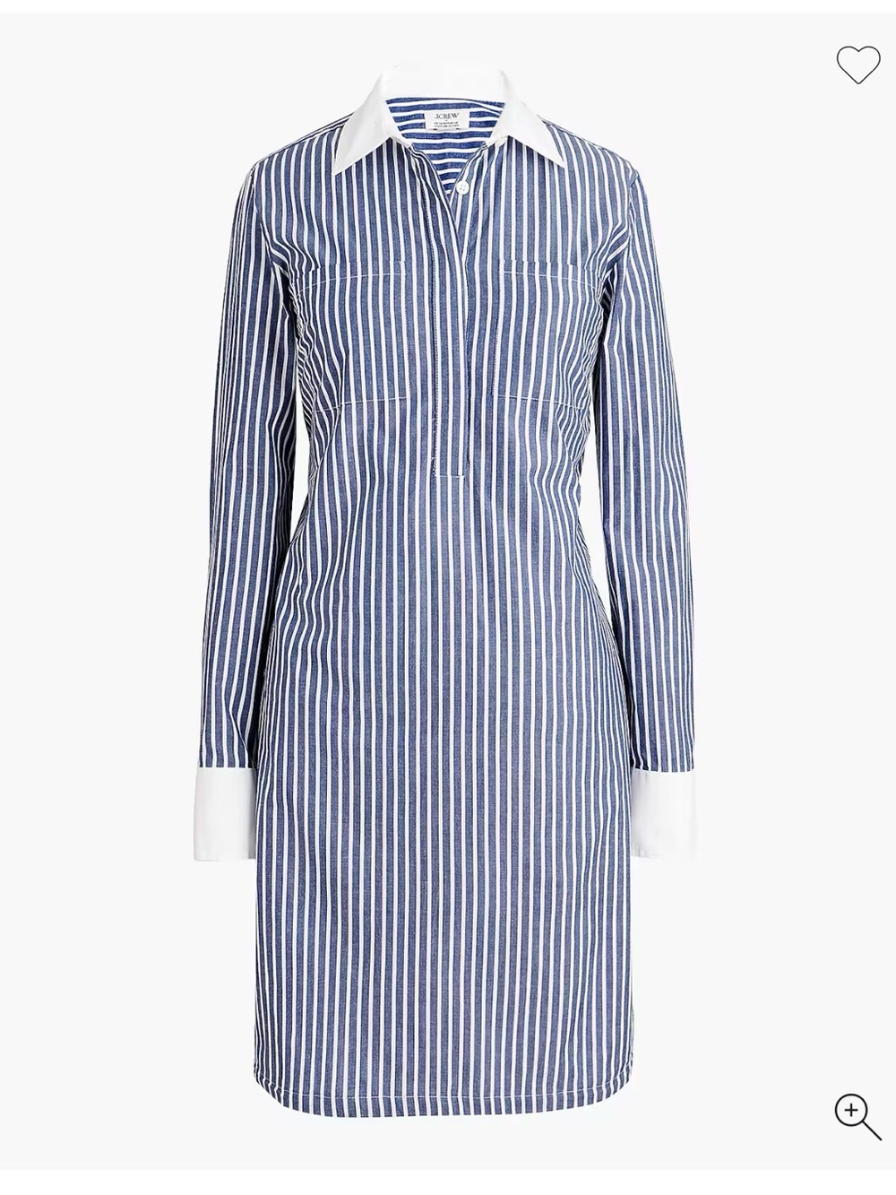NEW! J. Crew factory Blue Stripe Shirt Dress with White Collar and Cuffs size 8